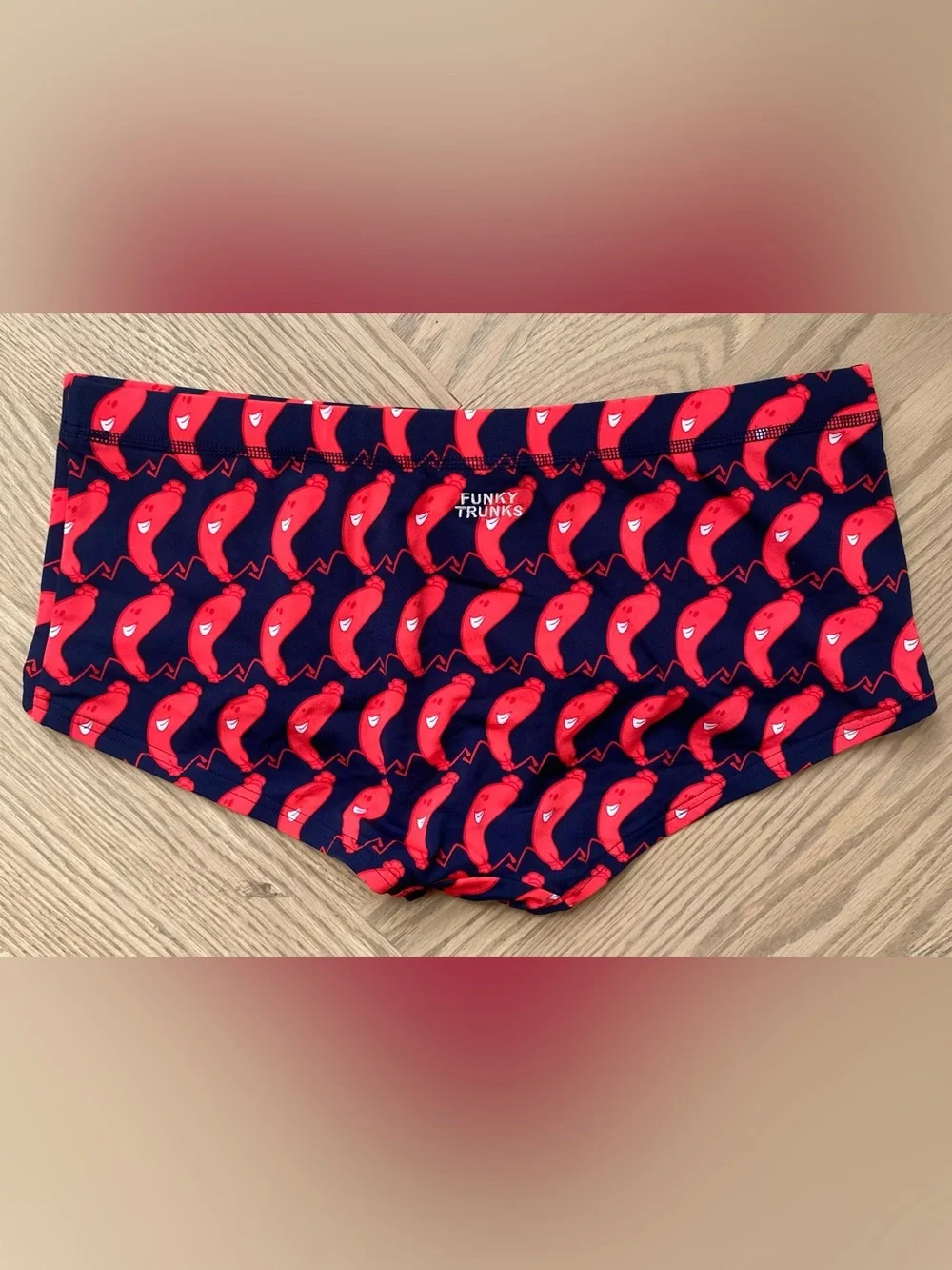 Men's Navy Swim Trunks with Red Pepper Print
